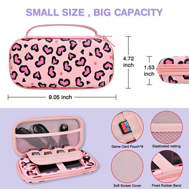 DLseego Love Leopard Carrying Case for Switch Lite 2019 Accessories