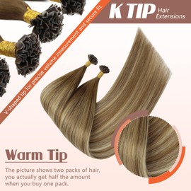 Sunny Hair K Tip Hair Extensions Brown Balayage Ktip Human Hair Extensions Medium Brown Balayage Platinum Blonde Keratin Bond Hair Extensions Soft and Silky 18inch 50g
