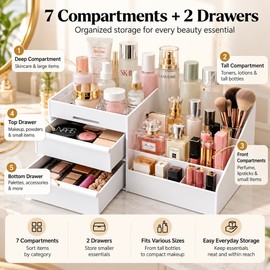 9-Grid Makeup Organizer for Vanity Storage – White Plastic Drawers and Compartments for Cosmetics & Skincare