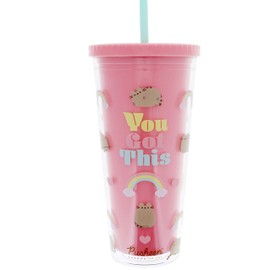 Blueprint Collections Pusheen Beaker & Straw | 650ml Drinking Bottle | Kawaii Water Bottle | Drinking Cup with Straw | Pusheen Gifts | Pusheen Stationery