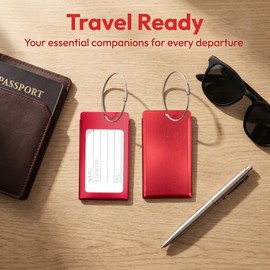 Espera 2 Pack Luggage Tags Travel Essentials for Suitcases & Backpack Aluminum Baggage Identification Labels ID Tag with Stainless Steel Loop (Red)