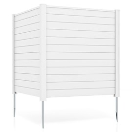 Moccha 2-Panel Fence Privacy Screen - 48''W x 48''H Trash Enclosure with Metal Ground Stakes, PVC Decorative Garden Fence, Air Conditioner Fence for Garden Lawn AC Unit, Easy Assembly (1, White)