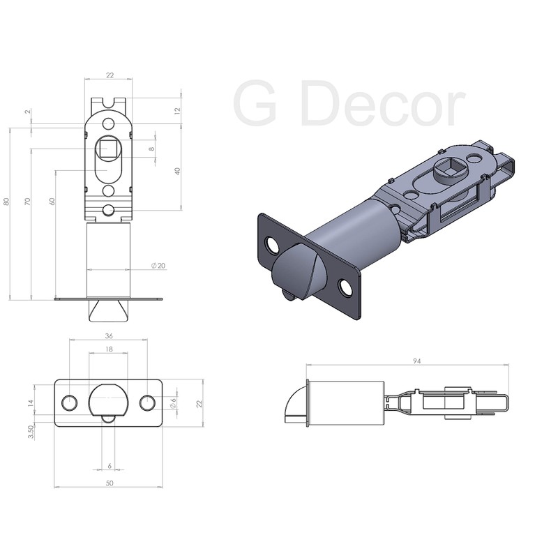 G Decor Pack of 5 x Adjustable Tubular Latch 60