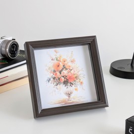 PLUSCHEN 5X5 Ash Brown Picture Frame Resin Photo Frame Wall and Desktop Display, with Plexiglass