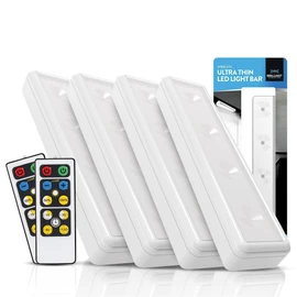 Brilliant Evolution 0.6" Ultra-Thin Wireless Under Cabinet Lights - 4 Pack, Battery-Operated LED Fixtures with 2 Remotes 3000K Warm White Stick-On Lighting, Timer Included for Kitchen and Counter