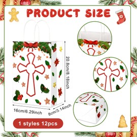 HOWAF 12pcs Nativity Christmas Gift Bags, Religious Christian Christmas Paper Bags with Handle Jesus Christmas Party Kraft Paper Treat Bags for Holy Nativity Religious Holiday Festival Party