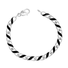 LeCalla Father's Day Gifts Solid 925 Sterling Silver Men's Chain Bracelet | Classic Italian Black Enamel Link Chain Bracelets for Men 8.5 Inches, Made in Italy
