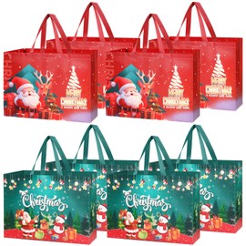 Veluft 8 Pack Extra Large Christmas Gift Bags, Reusable Tote Bags with Handle Non-Woven Christmas Bags for Gifts Wrapping Xmas Holiday,16.9"×12.6"×7.1"