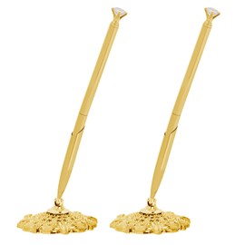 Bcxfbxd 2 Pcs Hollow Round Pen Holder with Diamond Metal Pen Stand Holder Set Signing Pen Set Signing Desk Ballpoint Pens for Guest Book Wedding Birthday Graduation Teacher Office Business (Gold)