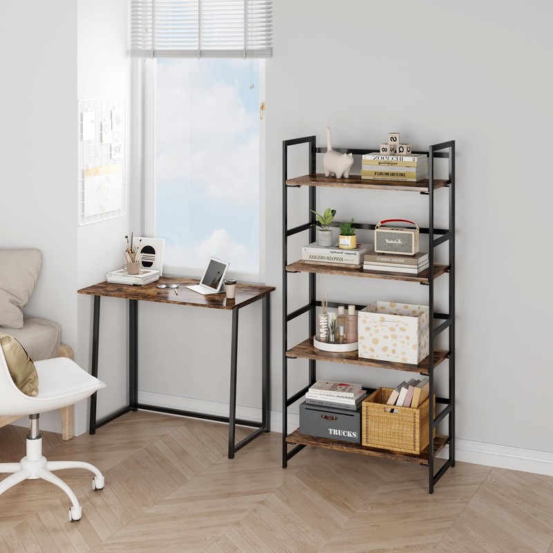 BHG Vintage Multifunctional Folding Bookshelf, No-Assembly Plant Stand Storage Rack