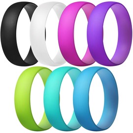 ThunderFit Silicone Rings, 7 Pack Wedding Bands for Men & Women (Black, Pink, White, Purple, Blue, Yellow Green, Teal, 3.5-4 (14.9mm))