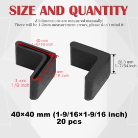 Hilitchi 20 Pcs 40mm x 40mm L Shaped Black Rubber Angle Iron Caps Furniture Angle Pads Bed Steel Frame Racks Shelves Rubber Feet Covers