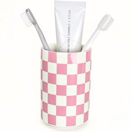 NAKOR HOME Ceramic Toothbrush Holder, Pink Toothbrush Holders for Bathrooms, Modern Cute Girly Tooth Brush Tumbler, Toothbrushes Toothpaste Cup for Bath Countertop Storage, Girls Bathroom Decor