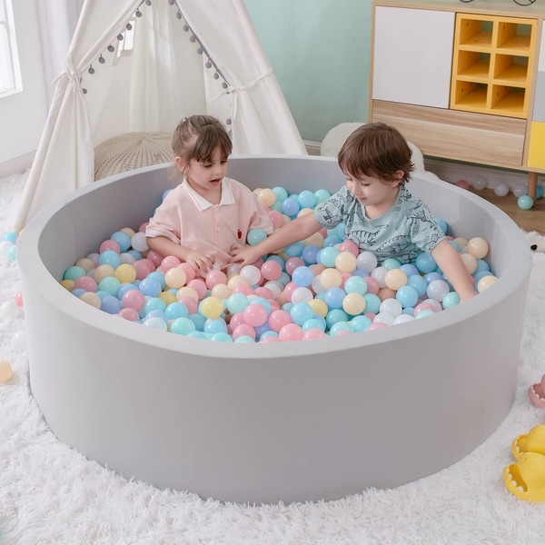 SHJADE Foam Ball Pit, 47.2"x 13.8" Large Ball Pits for Toddlers, Soft Round Kiddie Baby Playpen Ball Pool for Kids, Ideal Gift for Babies Indoor and Outdoor Game, Balls not Included (Grey)