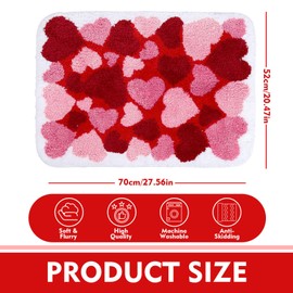 JarThenaAMCS Valentine's Day Bath Rug Heart Tufted Bath Mat Non Slip Shower Rugs Front Door Mat Carpet Floor Rug for Home Kitchen Living Room Bedroom Bathroom Decor
