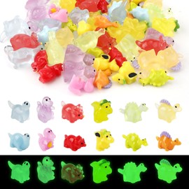 60pcs Mini Luminous Dinosaur, 2 Types Glow in The Dark Dinosaurs Statue Tiny Resin Dinosaur Figures Cute Miniature Garden Decorations for DIY Crafts Miniature Landscape Dollhouse Animals Decoration