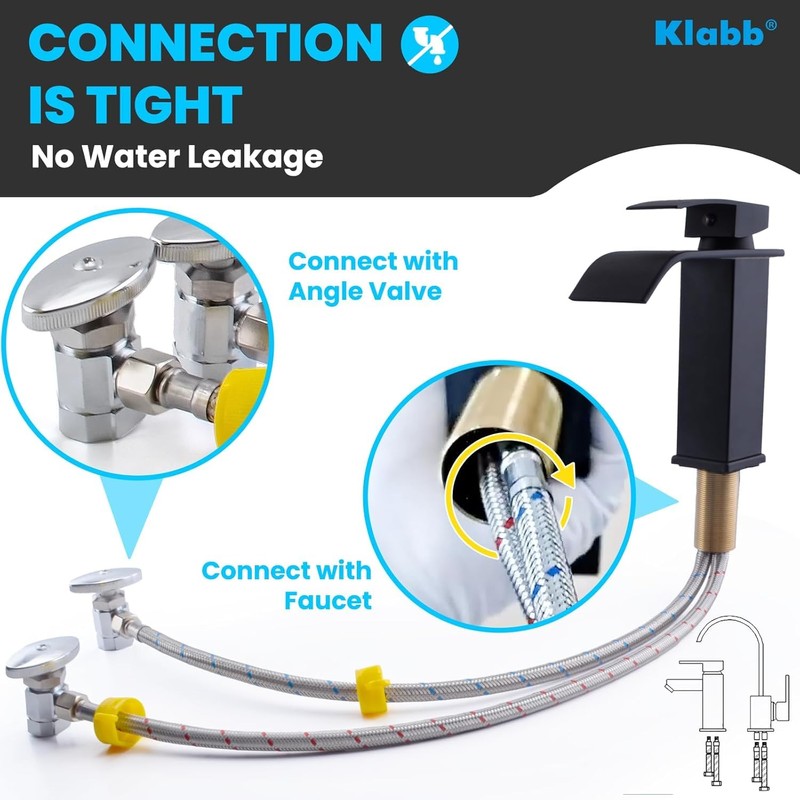 Klabb Sink Faucet Water Line Kit, 32" Flexible Braided Connector