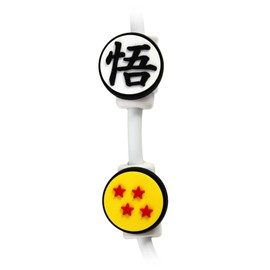 Dragon Ball super set of 2 PVC Cable Covers with 0.625” x 0.625” Charms, by Just Funky - Goku, Super, 4 Star Ball, Saiyan, Kamehameha, Kanji, Anime, Shonen Jump
