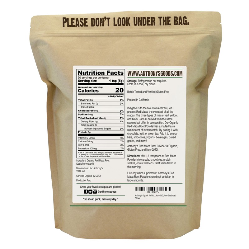 Anthony's Organic Red Maca Powder, 1 lb, Raw, Gluten Free,