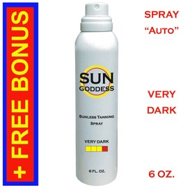 SUN GODDESS  Sunless Self Tanning Spray (Auto) VERY DARK 6 oz + Best Tanner Mitt