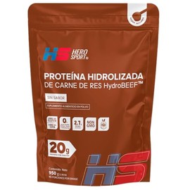 HS Hero Sport Beef Protein 950g. Proteína Hidrolizada Grass-Fed de Carne de Res Hydrobeef™, 45 Porciones por Envase, 20g de Proteina por Porción, 2.7g de BCAA's, Scoop Incluído, Bottle Free.