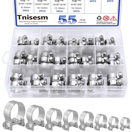 Tnisesm 55PCS Mini Fuel Injection Hose Clamps Adjustable 7-18mm 10 Sizes 304 Stainless Steel Fuel Line Clamps Assortment Kit,Hoses Clamps Sleeving,for Automotive Diesel Petrol Pipe