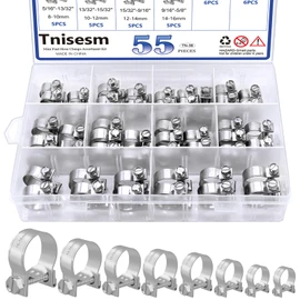 Tnisesm 55PCS Mini Fuel Injection Hose Clamps Adjustable 7-18mm 10 Sizes 304 Stainless Steel Fuel Line Clamps Assortment Kit,Hoses Clamps Sleeving,for Automotive Diesel Petrol Pipe