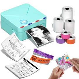 Phomemo M02S Mini Printer, 300 DPI Thermal Printer with 6 Label Rolls, Pocket Printer Sticker Printer, Compatible with 15, 25, 53 mm Paper, Ideal for Study, Scrapbooking, Photos, Gifts (Green)