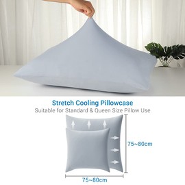 Luxear Cooling Cushion Cover, Set of 2 Elastic Pillow Case with Arc-Chill Cooling Fibres, Breathable Silky Cushion Covers with Zip, Soft Thin, Hair/Skin Friendly Cushion Cover, 80 x 80 cm, Grey