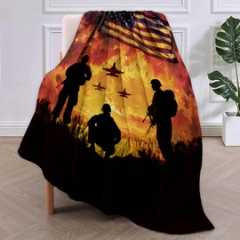 VANZEV Veterans Blanket Gifts for Women, Patriotic Army Flannel Blanket, Soft Warm Lightweight Throw Blankets for Bed Couch Home Travel American Flag Decor 50" x 60"