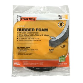 Frost King R738H Self-Stick Foam Rubber Foal Weatherseal, 3/8" W, 7/16" T, 10 ft L, Black