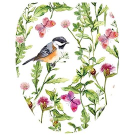 Toilet Tattoos, Toilet Seat Cover Decal, Chickadee in Garden, Size Elongated