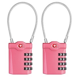 Travel Locks TSA Approved, 4 Digit Cable Luggage Locks with Inspection Indicator for Suitcase, Backpack, Cabinet, Toolbox, Gym & School Locker (2 Pack, Pink)