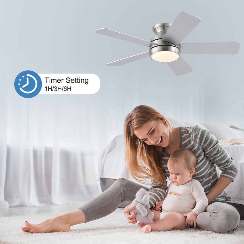 POCHFAN 42 Inch Brushed Nickel Ceiling Fans with Lights and