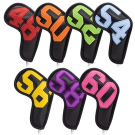 Golf Iron Covers Wedge Covers Golf Head Covers for Irons and Wedges Set of 6 Stylish Design Colorful Count Impact PU Leather Velcro Closure (48°, 50°, 52°, 54°, 58°, 60°) White/Black 2 Colors (Black)