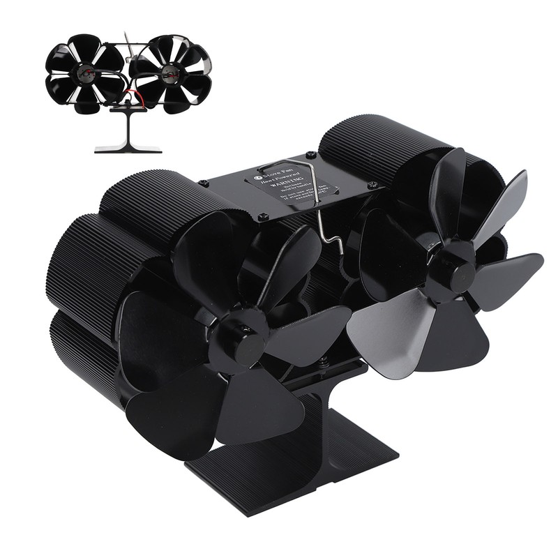 6 Blades Heat Powered Stove Fan Dual Head Fireplace Fan