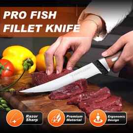 PURPLEBIRD 6" Fillet Knife for Fish with Sheath, 440C Stainless Steel Boning Knife for Meat Cutting with Wood Handle, Fish Filleting Knife Kitchen & Outdoor for Fishing, Hunting, BBQ, Gifts for Men