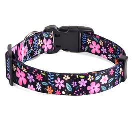 Mihqy Dog Collar with Bohemia Floral Tribal Geometric Patterns - Soft Ethnic Style Collar Adjustable for Small Medium Large Dogs(Floral,M)