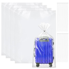 4 Pcs Extra Large Clear Plastic Bags for Furniture, 90x120cm Giant Clear Plastics Storage Bags, Large Transparent Strong Plastic Storage Sacks with Zip Ties for Suitcase Chair