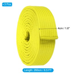 PATIKIL Taekwondo Colored Ranking Belts, 3 Pack 1.6" x8.5FT Polyester Martial Arts Colored Ranking Belt for Coach Teaching Practice, Yellow