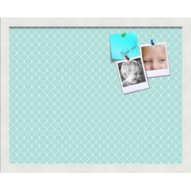 PinPix 19x15 Inch Cork Bulletin Board. This Decorative Framed Pin Board Comes with Blue Chain Design and a Satin White Frame Frame. Ideal for Home Office Decor or Message Board (PinPix-571)