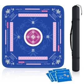 Qwiayeal Mahjong Mat with Rules for Table,Non-Slip and Silent,Comes with 6 Reference Cards and 1 Storage Bag,Travel Mahjong Set for Mahjong/Poker/Board Games/Card Games/Dominoes