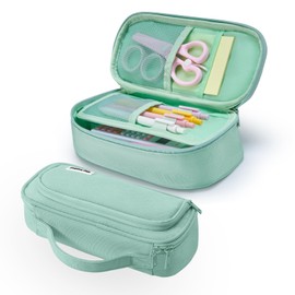 Ralnitote Large Pencil Case for Girls and Boys, Aesthetic Pencil Case Organizer with Handle, Cute Pencil Pouch for School & Office Supplies-Green