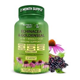 Echinacea Goldenseal Capsules - 10 in 1 Immune Support Supplement - 1455mg - Vegan Echinacea Capsules Supplement Made With Organic Whole Foods - Herbal Immune System Support - 2 Month Supply