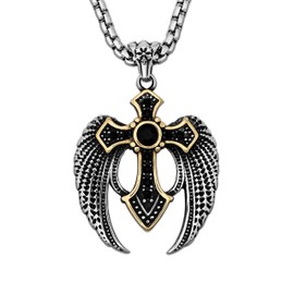 HAQUIL Cross Necklace, Stainless Steel Angel Wing Cross Pendant, Box Chain, Jewelry Gift for Men and Women