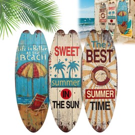 Pack of 3 Surfboard Decoration, 45 cm Wooden Surfboard Art, Beach Welcome Sign, Hanging Summer Decoration, Pool Decorations, Surfboard Signs for Beach, Tropical Bars, Seaside Walls, Home Party Decor