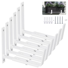 Y&M 6 Pack Adjustable Planter Brackets (6 to 12.5 in), Universal Window Box Brackets, Heavy Duty Iron Flower Box Wall Mounting Hooks for Balcony, Fences, Patio, and Garden - White