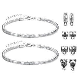 XSDSLS Charm Armband Damen Silber Edelstahl Schlangenketten Armband Verstellbare Armkette Schlangen Armbänder mit 30 Stück Tibetan Style Charms für Damen Herren (3MM, 18+5CM)