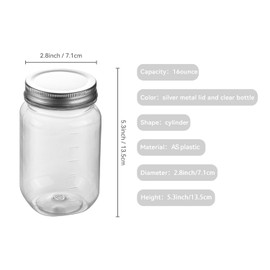 novelinks 16 oz Clear Plastic Jars with Lids, Refillable 16oz Mason Jars with Lids & Storage Containers for Kitchen & Household Use (20 Pack,Silver)