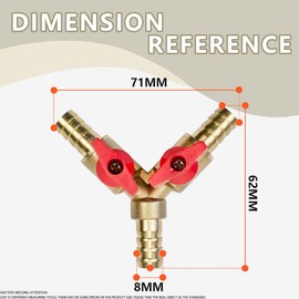Bwintech 2 Pcs 8mm 3 Way Brass Hose Barb Ball Valve, Y Shape 2 Switch Shut Off Valve Fitting with 6 Pcs Hose Clamps